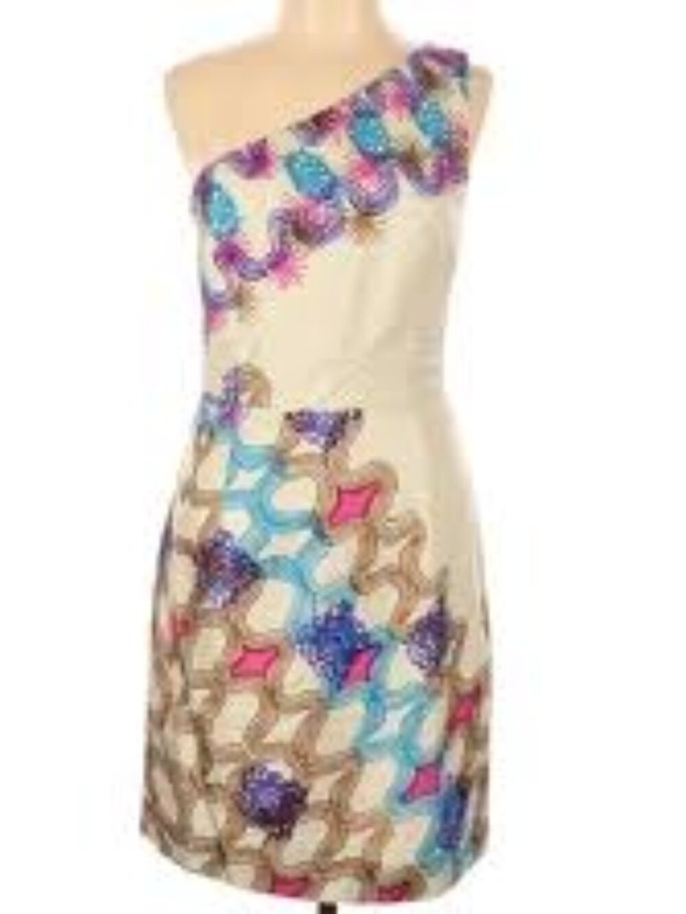 Milly One Shoulder Silk Shift Dress Size 6 Designer Cocktail